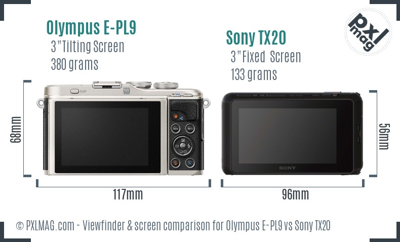 Olympus E-PL9 vs Sony TX20 Screen and Viewfinder comparison