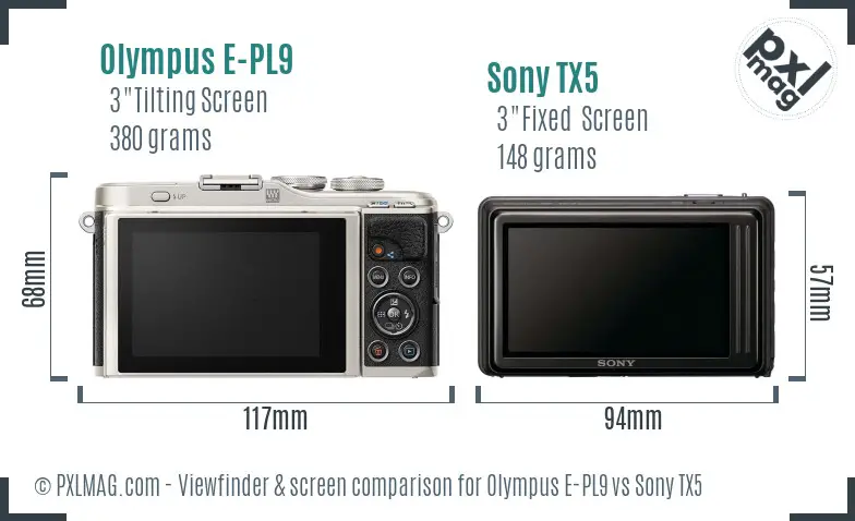 Olympus E-PL9 vs Sony TX5 Screen and Viewfinder comparison
