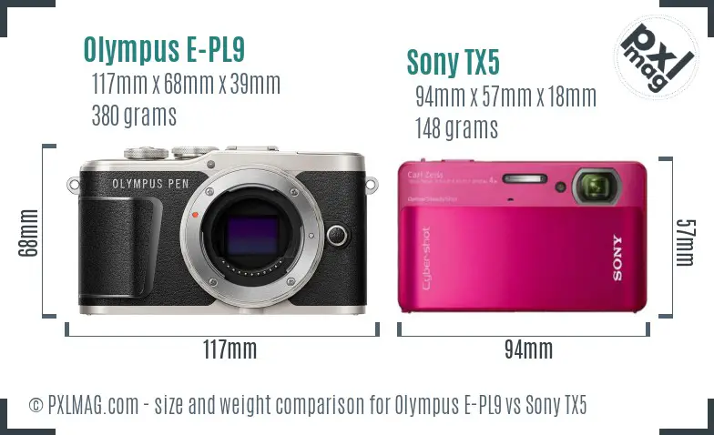 Olympus E-PL9 vs Sony TX5 size comparison