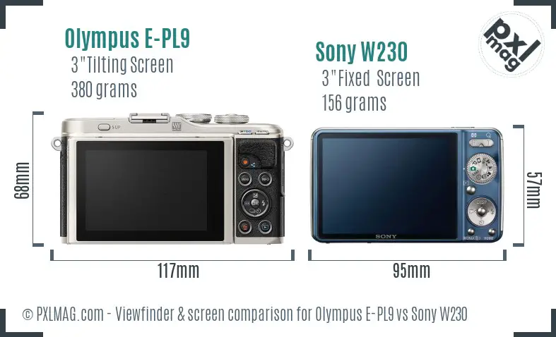 Olympus E-PL9 vs Sony W230 Screen and Viewfinder comparison