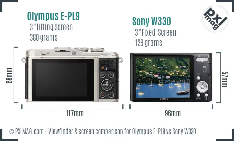 Olympus E-PL9 vs Sony W330 Screen and Viewfinder comparison