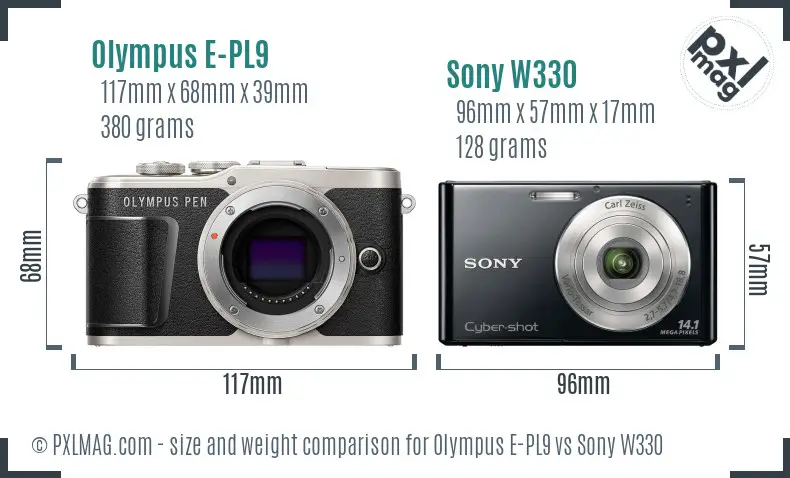 Olympus E-PL9 vs Sony W330 size comparison