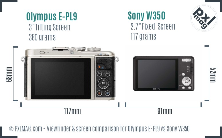Olympus E-PL9 vs Sony W350 Screen and Viewfinder comparison