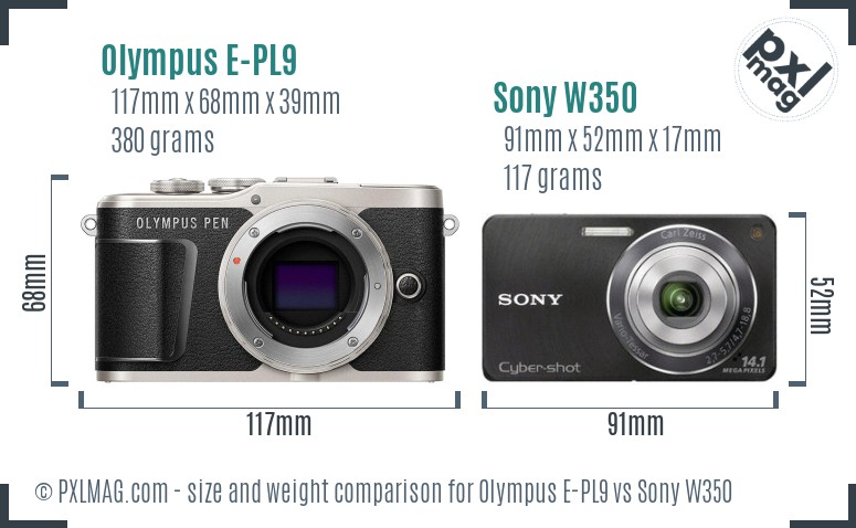 Olympus E-PL9 vs Sony W350 size comparison Olympus E-PL9 vs Sony W350 size comparison