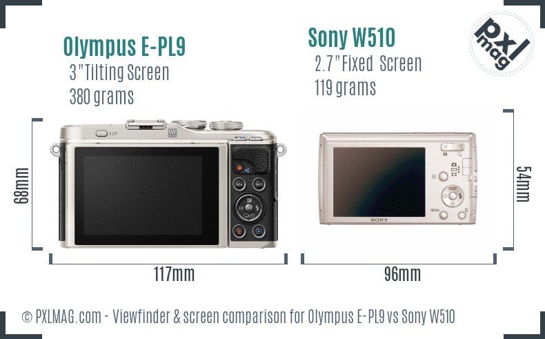 Olympus E-PL9 vs Sony W510 Screen and Viewfinder comparison