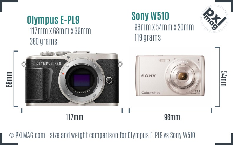 Olympus E-PL9 vs Sony W510 size comparison