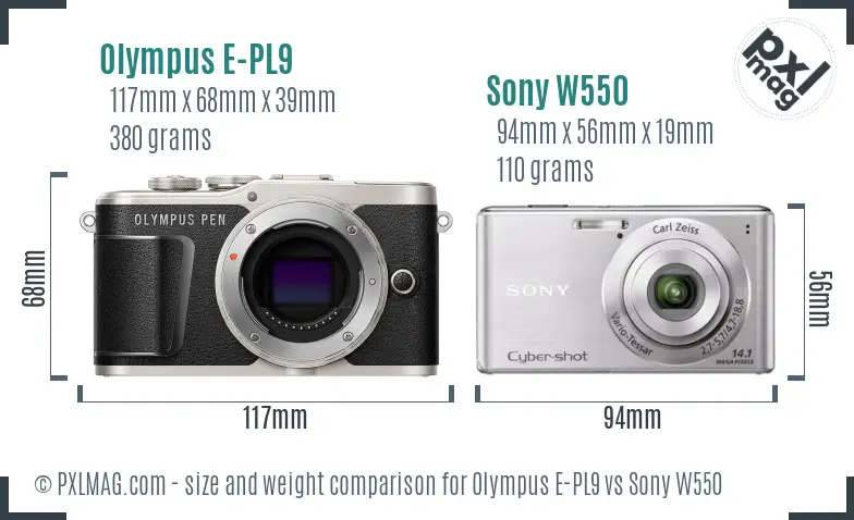 Olympus E-PL9 vs Sony W550 size comparison