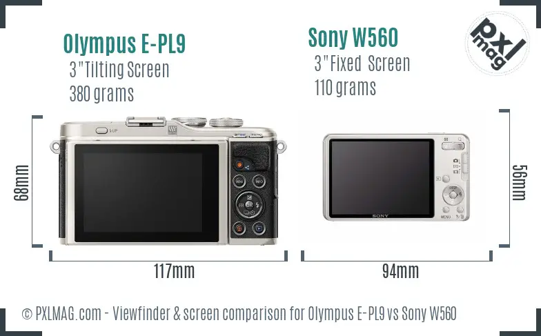 Olympus E-PL9 vs Sony W560 Screen and Viewfinder comparison