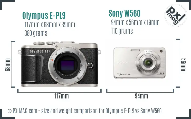 Olympus E-PL9 vs Sony W560 size comparison