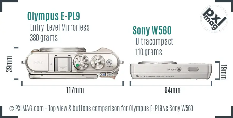 Olympus E-PL9 vs Sony W560 top view buttons comparison