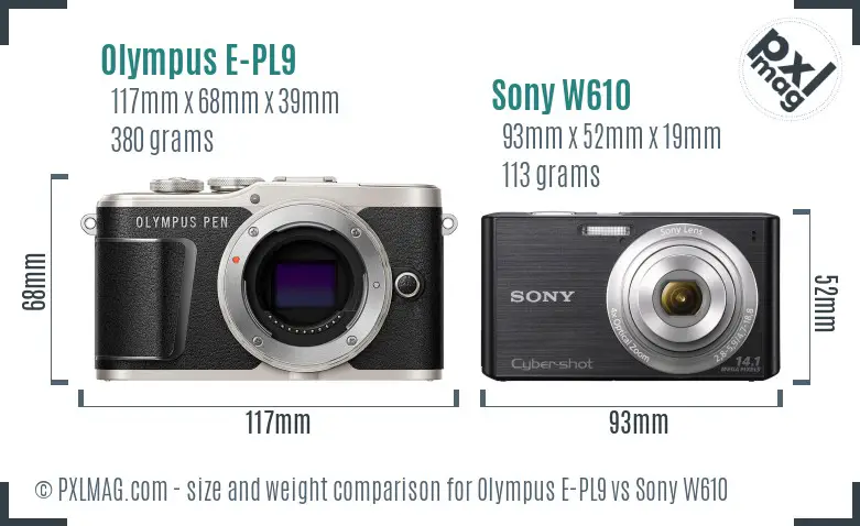 Olympus E-PL9 vs Sony W610 size comparison Olympus E-PL9 vs Sony W610 size comparison