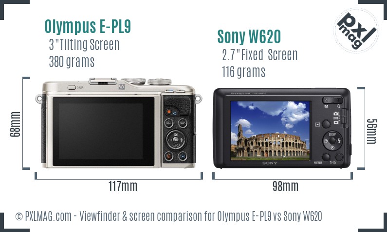 Olympus E-PL9 vs Sony W620 Screen and Viewfinder comparison