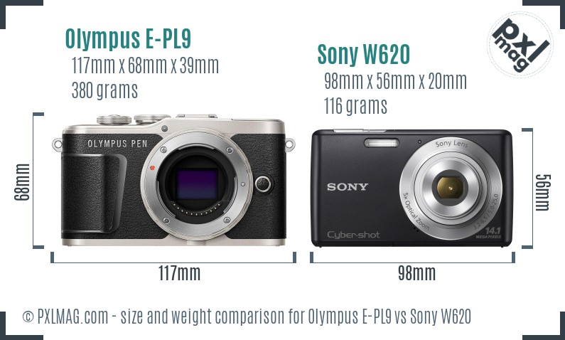 Olympus E-PL9 vs Sony W620 size comparison