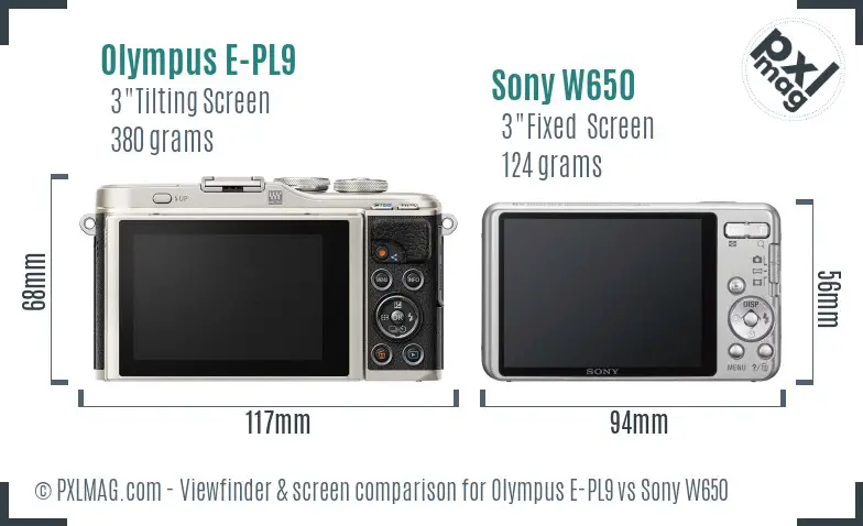 Olympus E-PL9 vs Sony W650 Screen and Viewfinder comparison