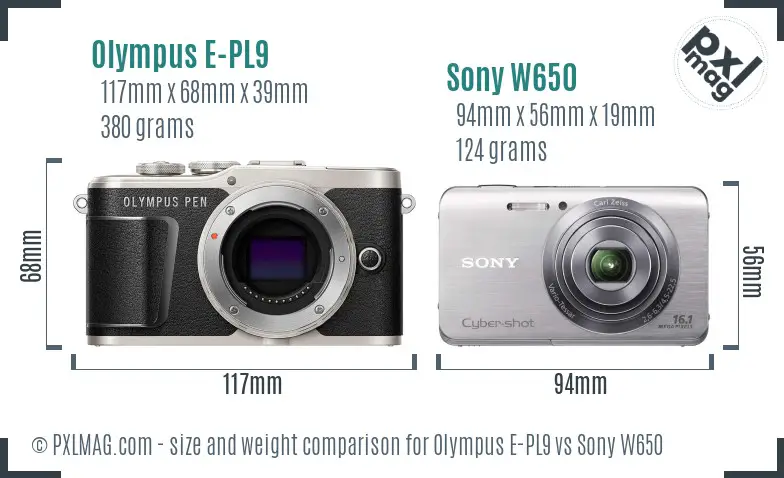 Olympus E-PL9 vs Sony W650 size comparison