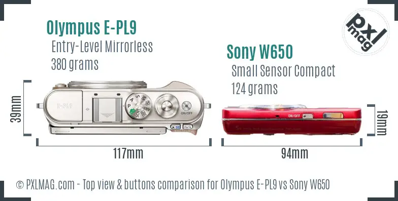 Olympus E-PL9 vs Sony W650 top view buttons comparison