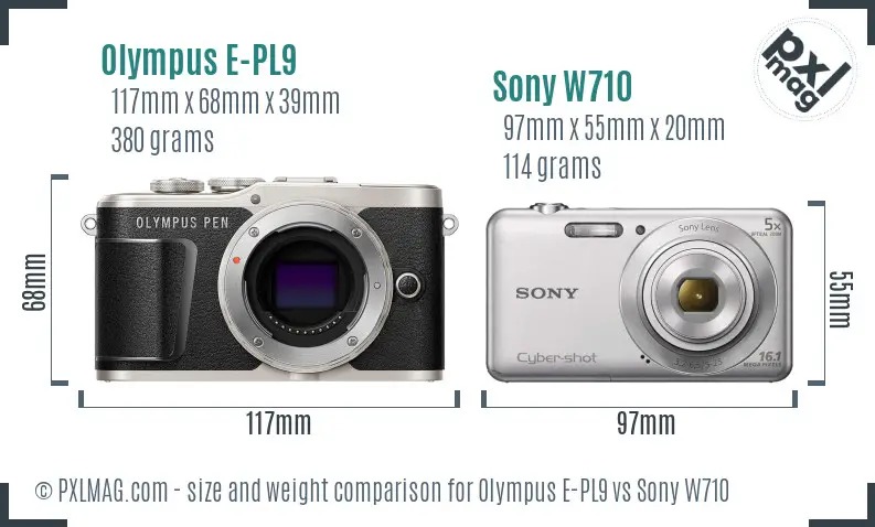 Olympus E-PL9 vs Sony W710 size comparison Olympus E-PL9 vs Sony W710 size comparison