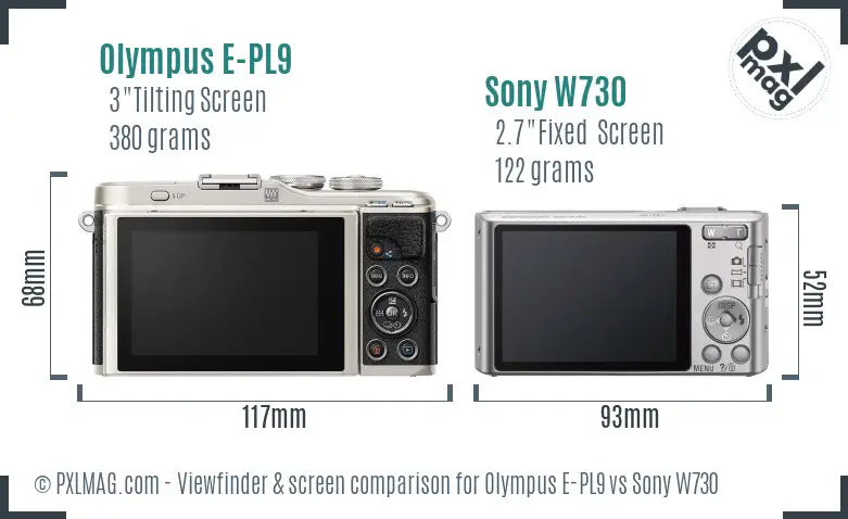 Olympus E-PL9 vs Sony W730 Screen and Viewfinder comparison