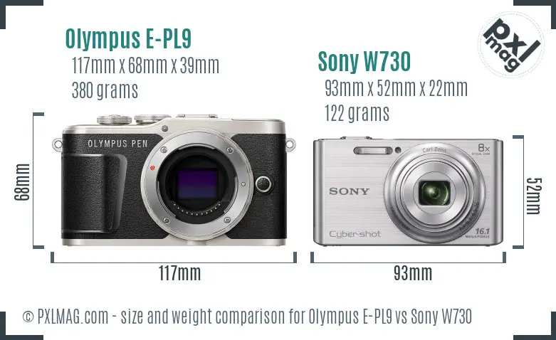 Olympus E-PL9 vs Sony W730 size comparison