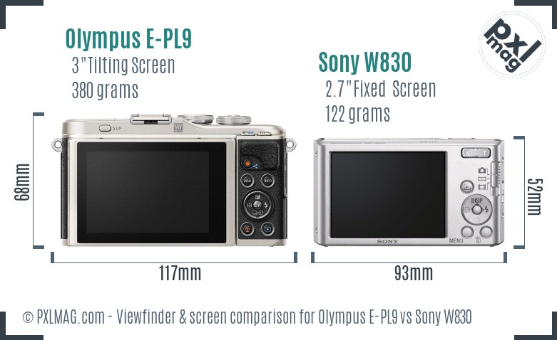 Olympus E-PL9 vs Sony W830 Screen and Viewfinder comparison