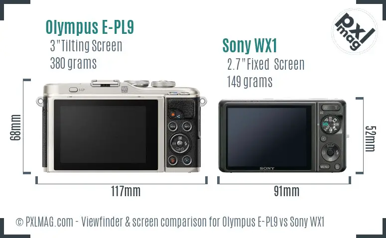 Olympus E-PL9 vs Sony WX1 Screen and Viewfinder comparison