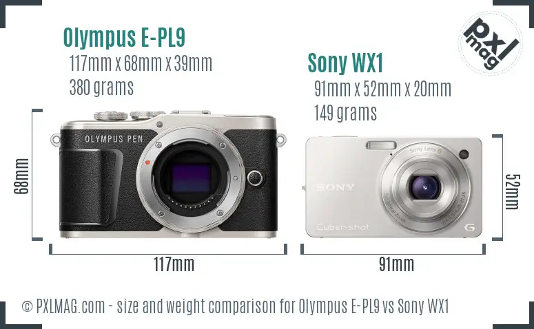 Olympus E-PL9 vs Sony WX1 size comparison