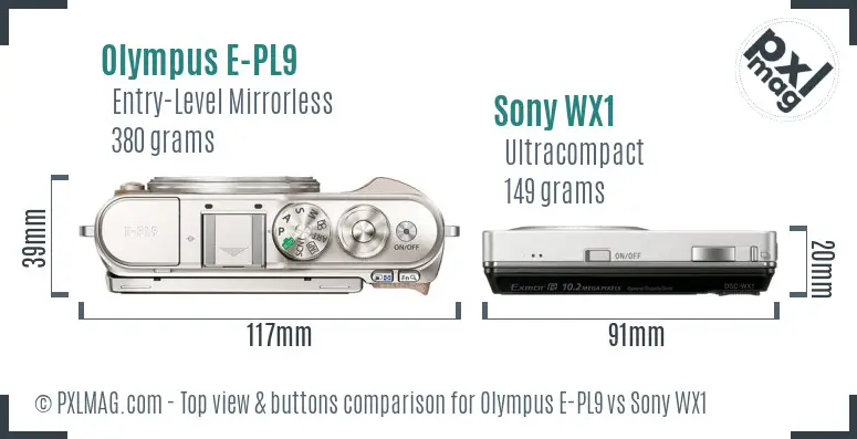 Olympus E-PL9 vs Sony WX1 top view buttons comparison