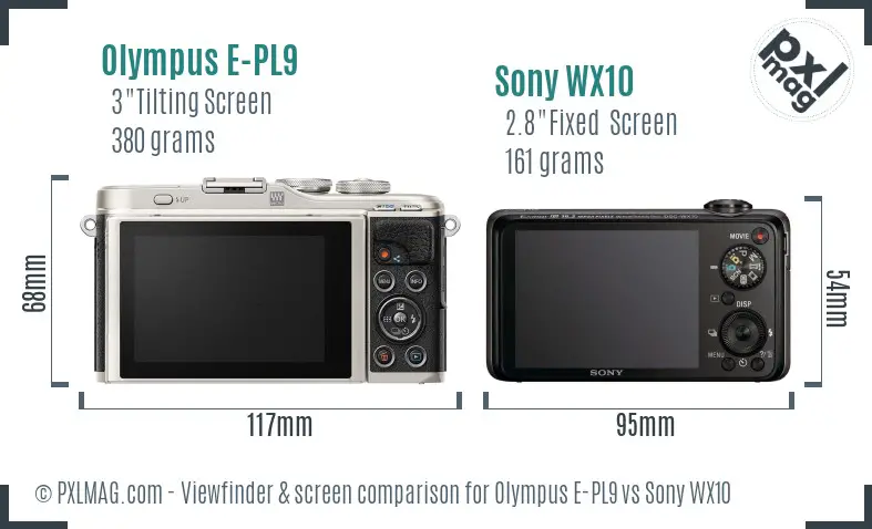 Olympus E-PL9 vs Sony WX10 Screen and Viewfinder comparison