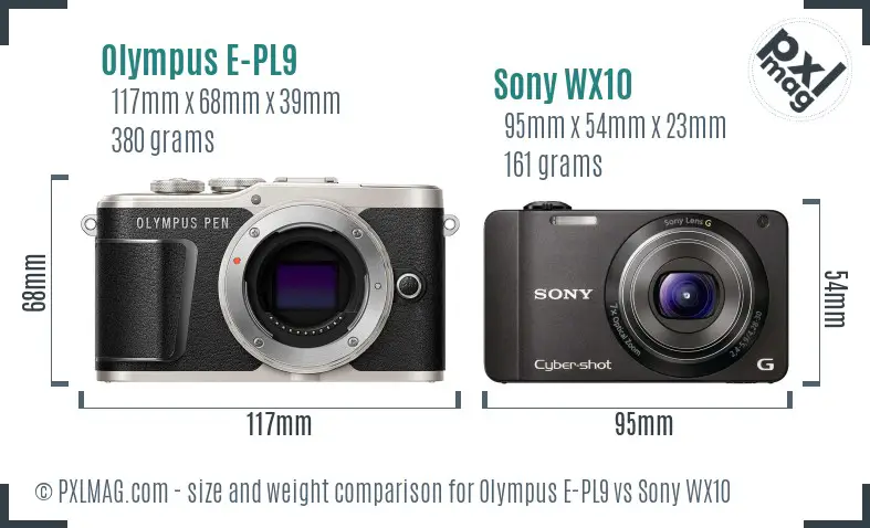 Olympus E-PL9 vs Sony WX10 size comparison