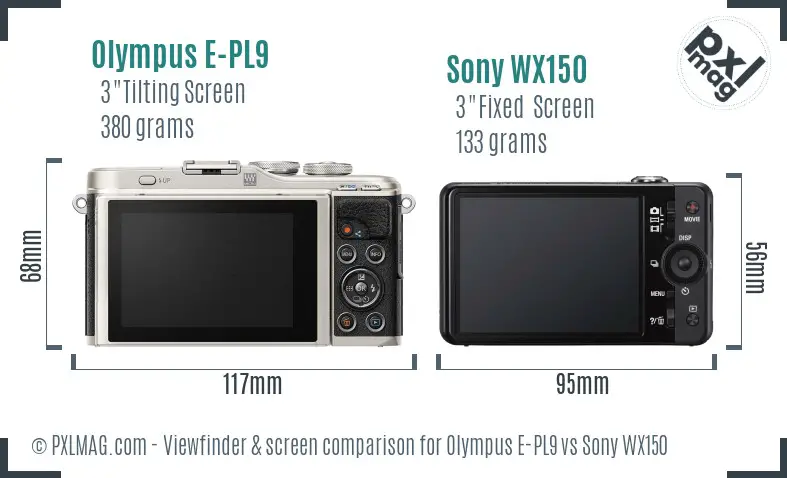 Olympus E-PL9 vs Sony WX150 Screen and Viewfinder comparison