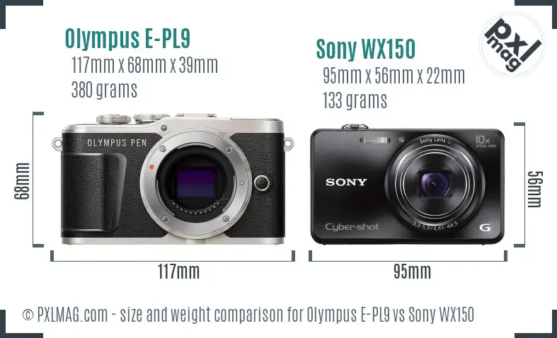 Olympus E-PL9 vs Sony WX150 size comparison