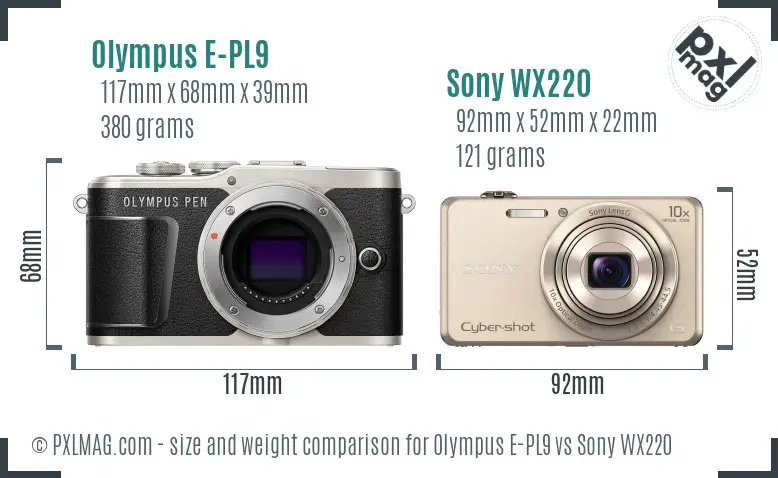 Olympus E-PL9 vs Sony WX220 size comparison