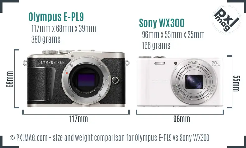 Olympus E-PL9 vs Sony WX300 size comparison Olympus E-PL9 vs Sony WX300 size comparison