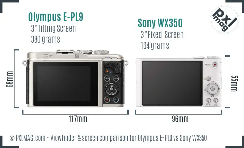 Olympus E-PL9 vs Sony WX350 Screen and Viewfinder comparison