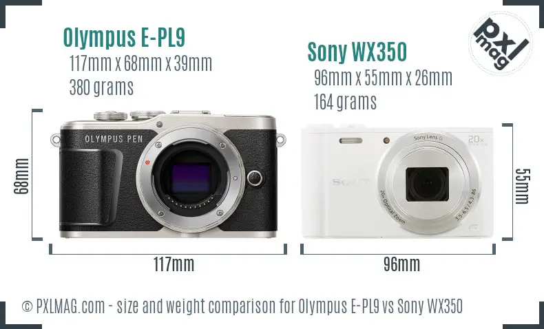 Olympus E-PL9 vs Sony WX350 size comparison