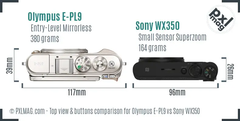 Olympus E-PL9 vs Sony WX350 top view buttons comparison