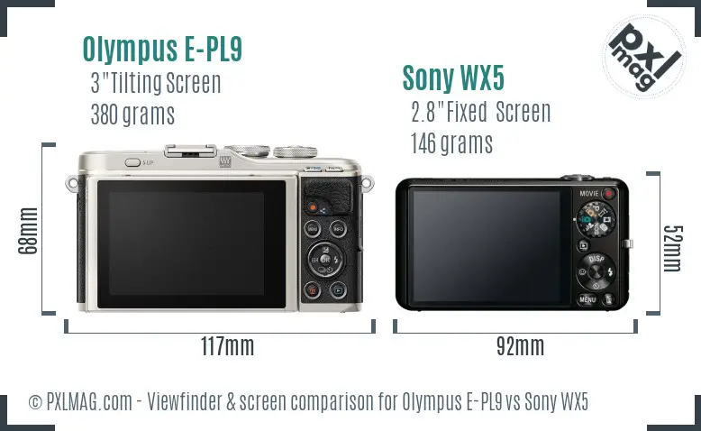 Olympus E-PL9 vs Sony WX5 Screen and Viewfinder comparison