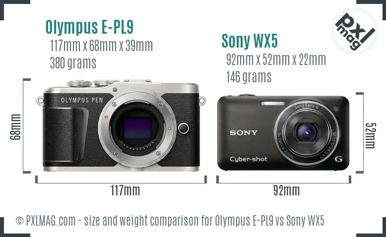 Olympus E-PL9 vs Sony WX5 size comparison