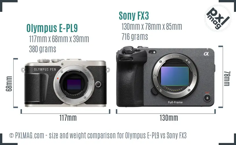 Olympus E-PL9 vs Sony FX3 size comparison Olympus E-PL9 vs Sony FX3 size comparison