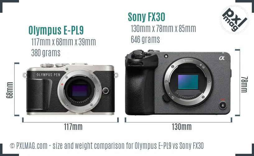 Olympus E-PL9 vs Sony FX30 size comparison