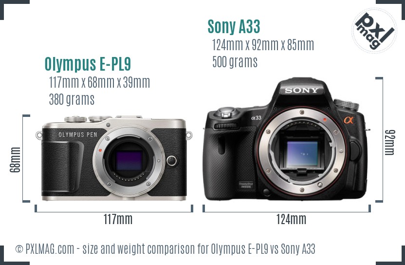 Olympus E-PL9 vs Sony A33 size comparison Olympus E-PL9 vs Sony A33 size comparison