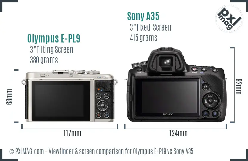 Olympus E-PL9 vs Sony A35 Screen and Viewfinder comparison