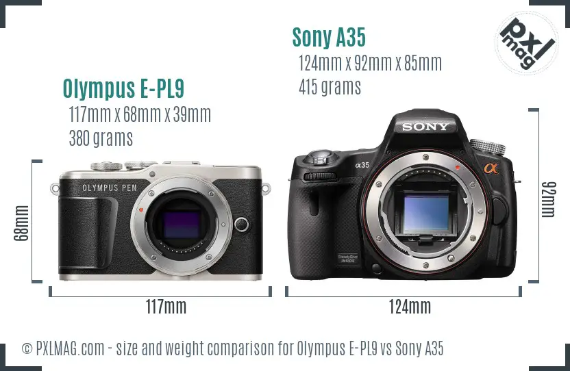 Olympus E-PL9 vs Sony A35 size comparison