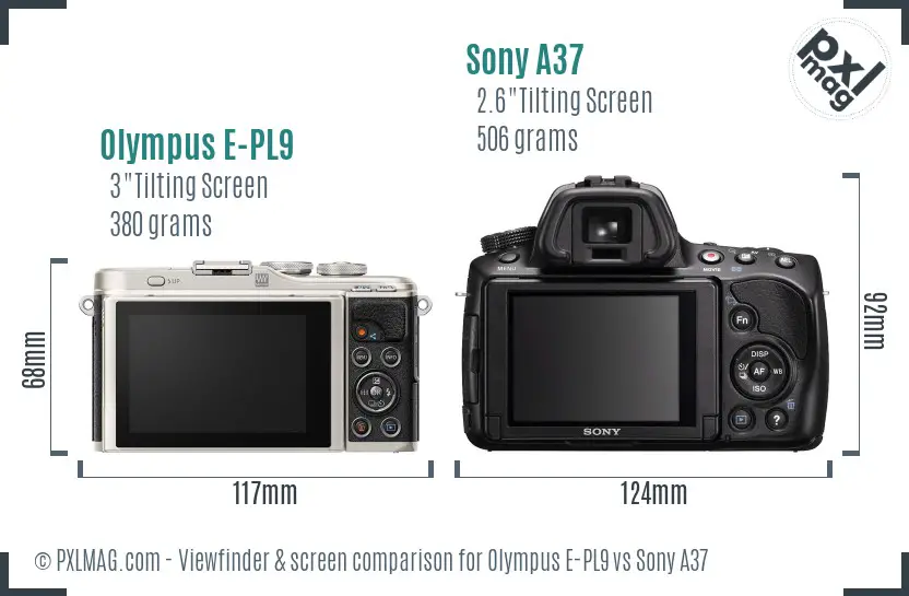 Olympus E-PL9 vs Sony A37 Screen and Viewfinder comparison
