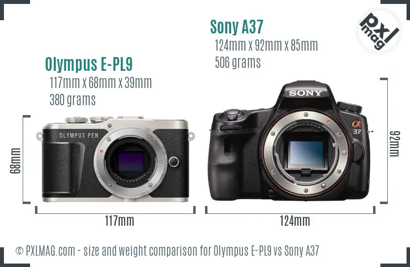 Olympus E-PL9 vs Sony A37 size comparison