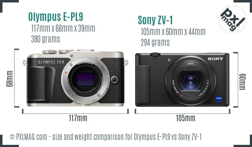 Olympus E-PL9 vs Sony ZV-1 size comparison