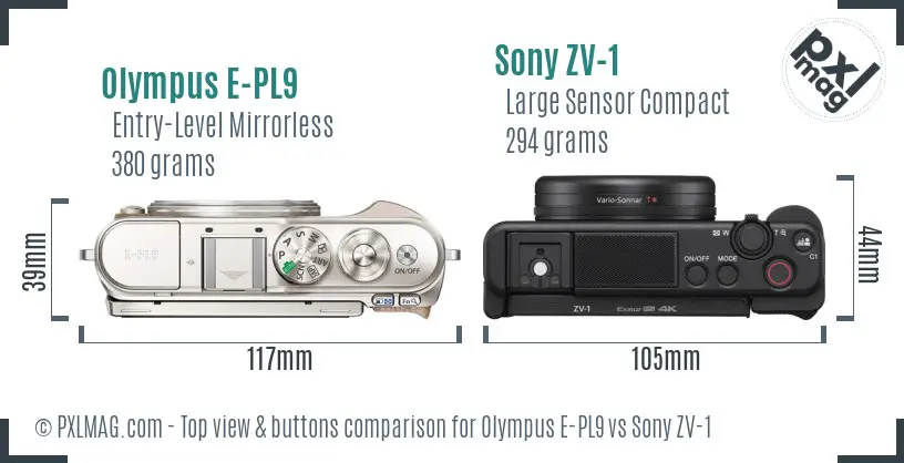Olympus E-PL9 vs Sony ZV-1 top view buttons comparison