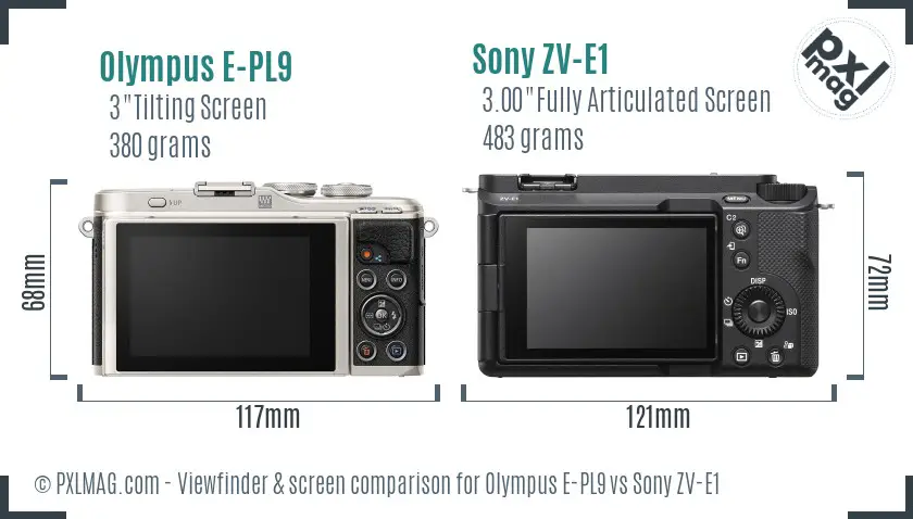 Olympus E-PL9 vs Sony ZV-E1 Screen and Viewfinder comparison