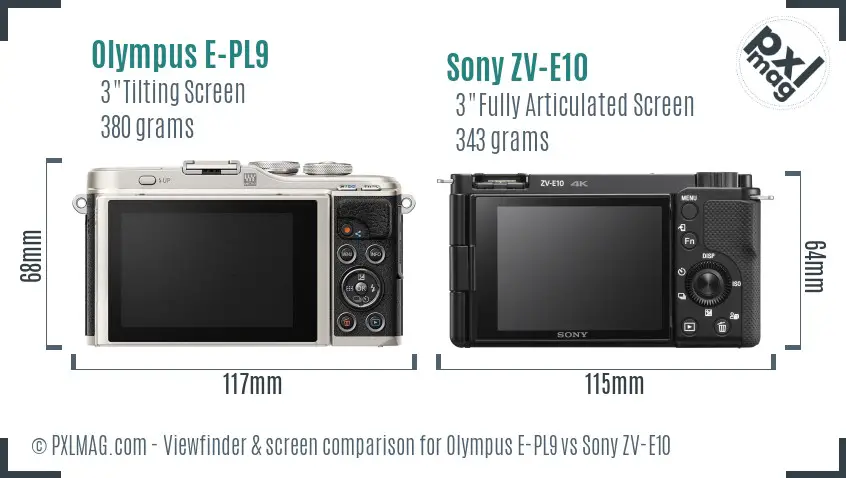 Olympus E-PL9 vs Sony ZV-E10 Screen and Viewfinder comparison