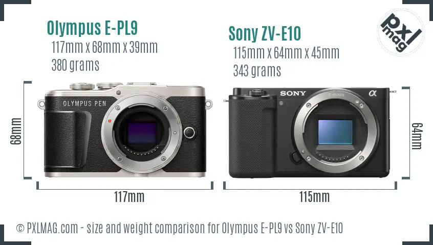 Olympus E-PL9 vs Sony ZV-E10 size comparison